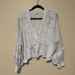 Free People Light Blue Lace Baby Doll Blouse